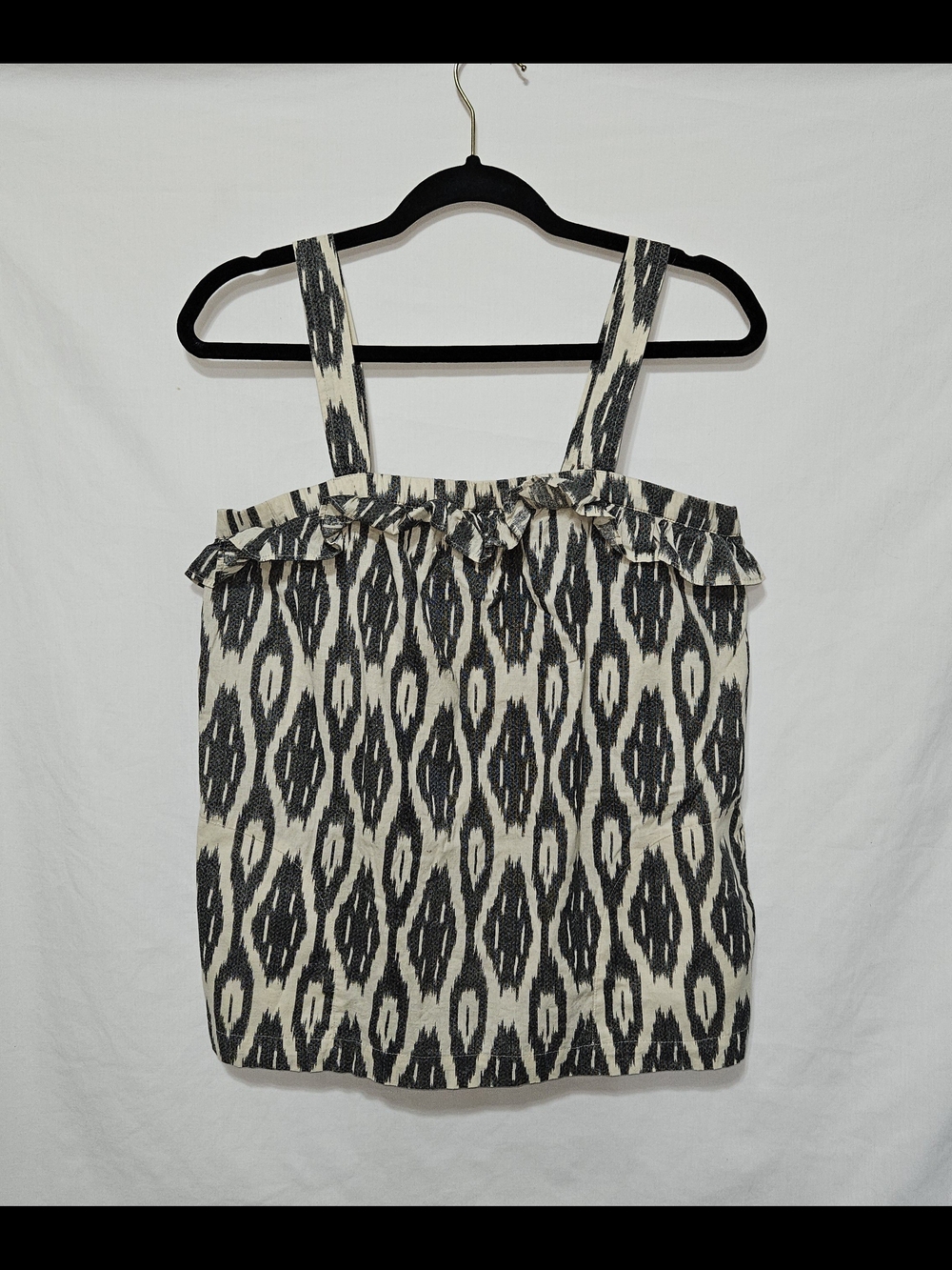 J.Crew Factory Ikat Print Ruffle Flounce Linen Cotton Tank Top Blouse Size 4
